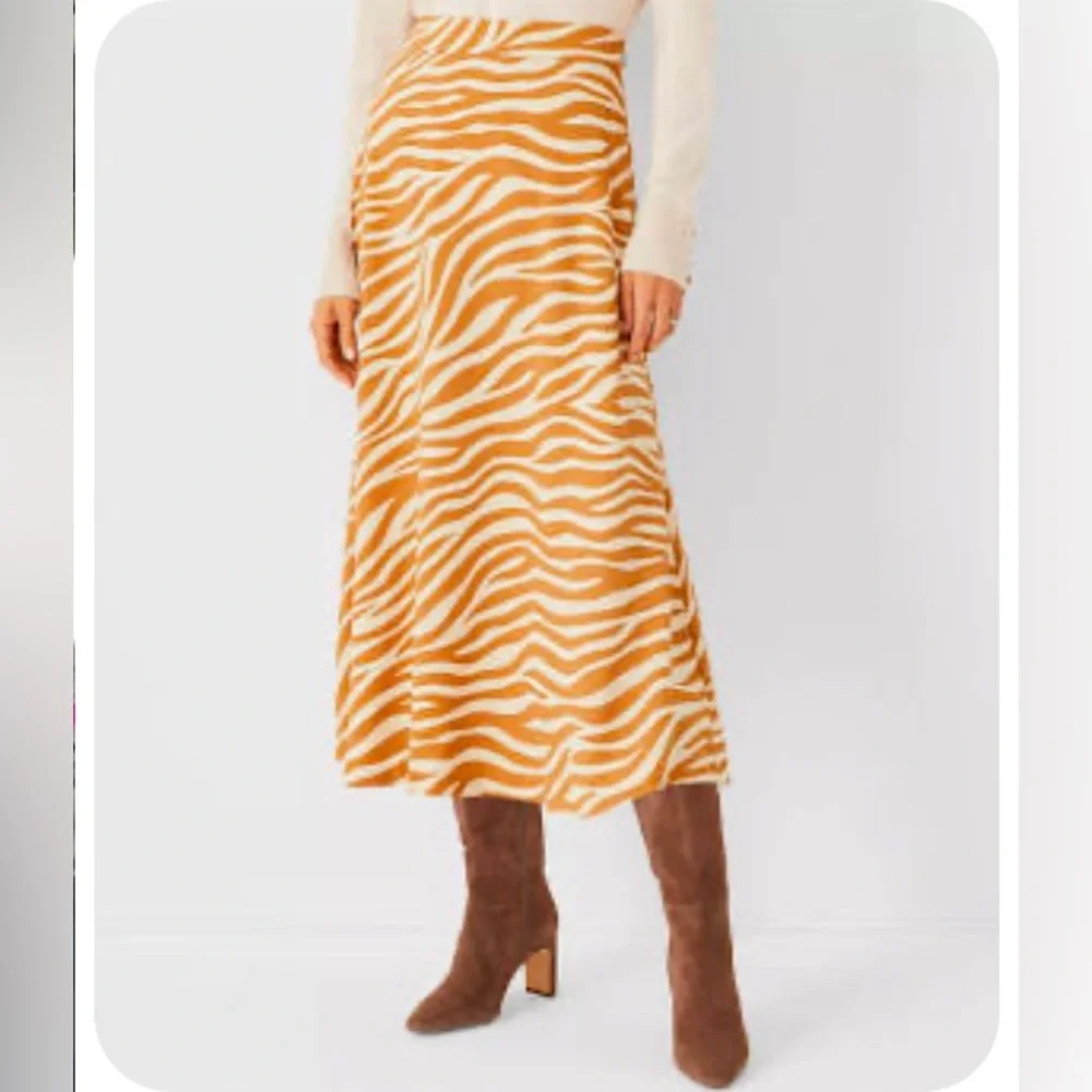 Topshop Pleated Zebra Mango Orange Cream Tiger Sheer Animal Print Midi Skirt